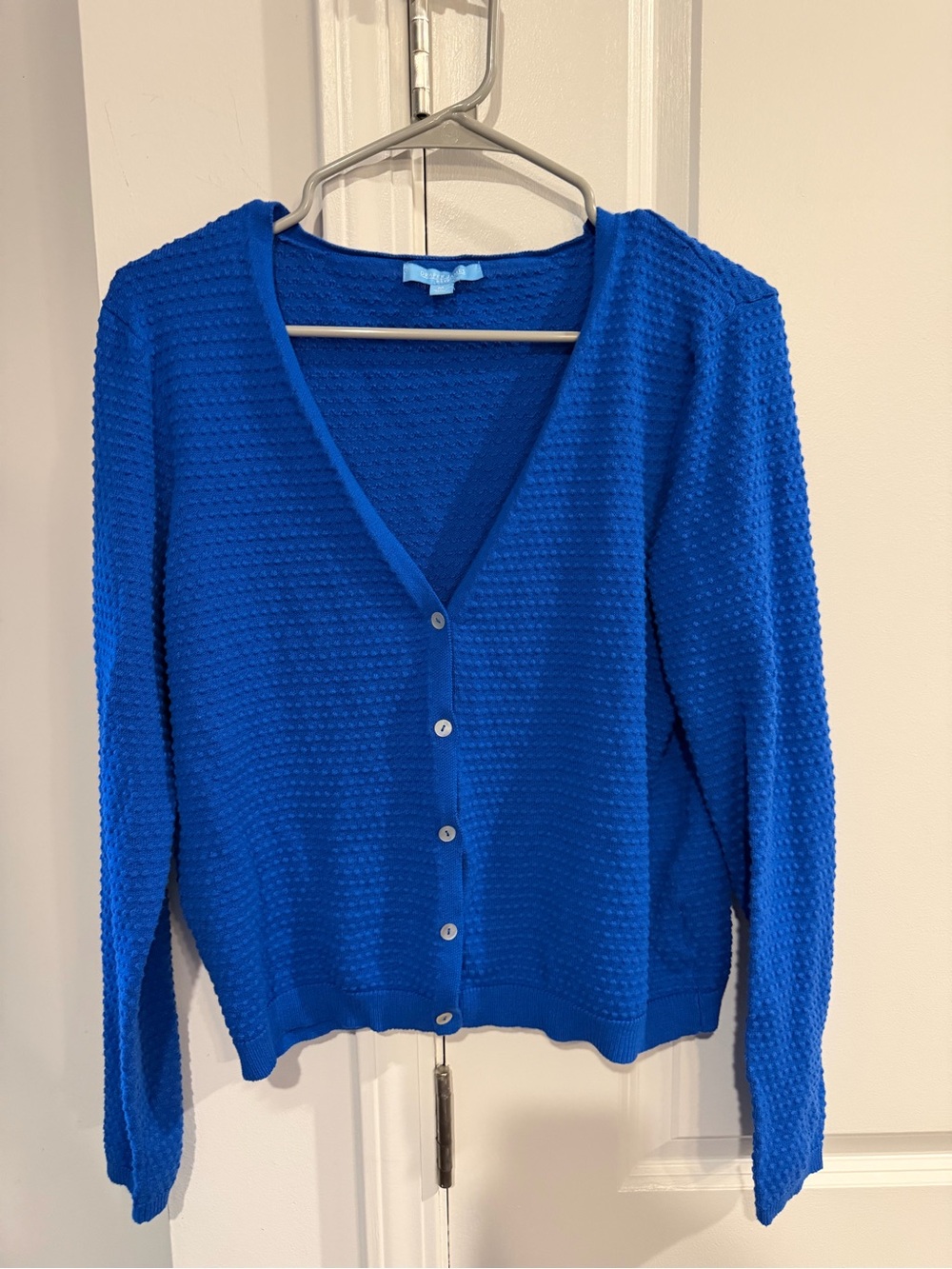 Royal Blue Textured V-Neck Button Cardigan